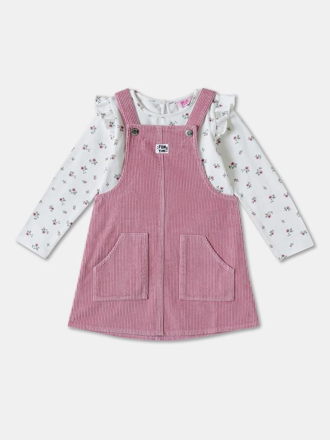 Girls Cotton Floral Long Sleeve Top and Dungarees Set