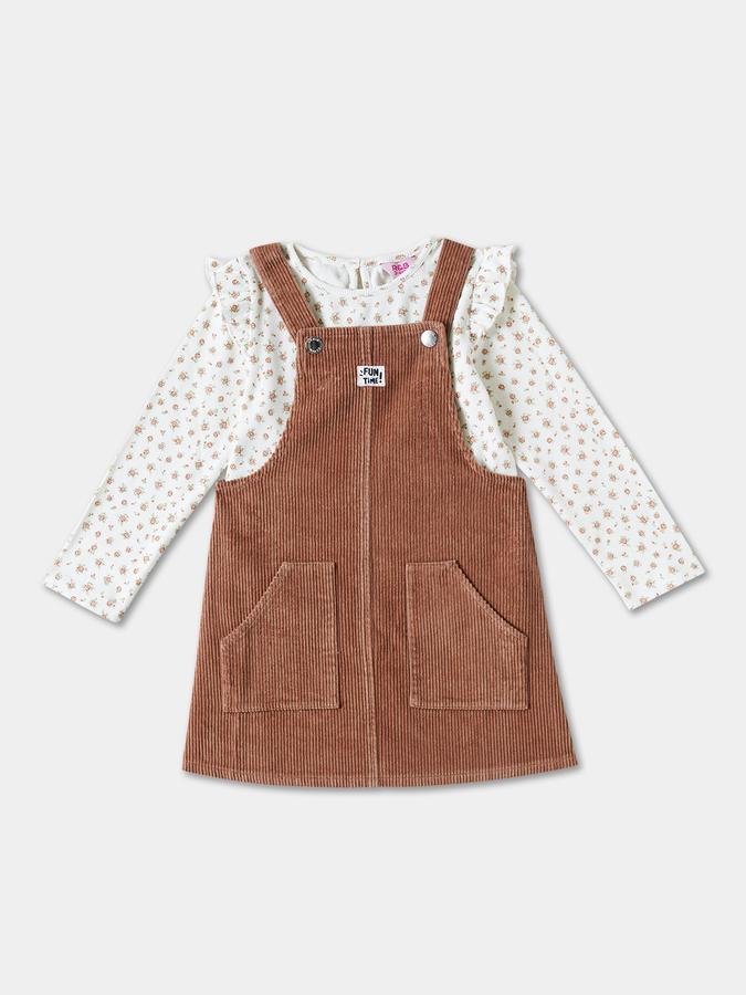 Girls Cotton Floral Long Sleeve Top and Dungarees Set