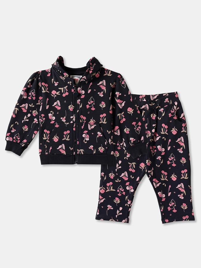 Girls Fleece Floral Hooded Sweatshirt and Joggers Set