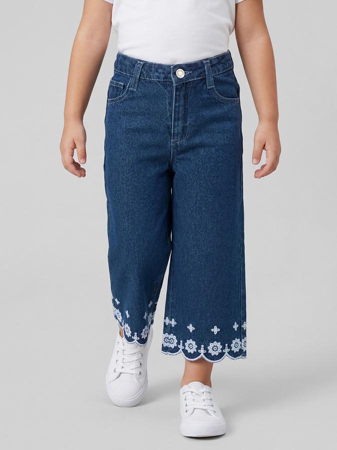 R&B Navy Blue Solid Girls Mid-Rise Regular Fit Jeans